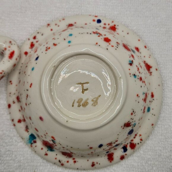 Pitcher Bowl Pottery Set Miniature Orange Blue Teal Glaze Signed F 1968 Vtg - Picture 8 of 8